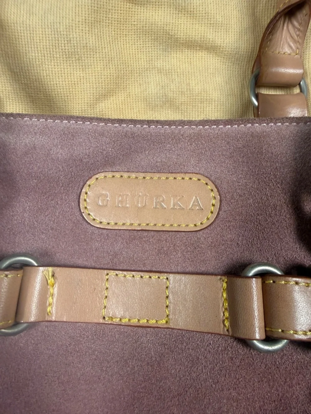 Ghurka Suede Leather Shoulder Bag in Dusty Rose with Pouch - Picture 2 of 6